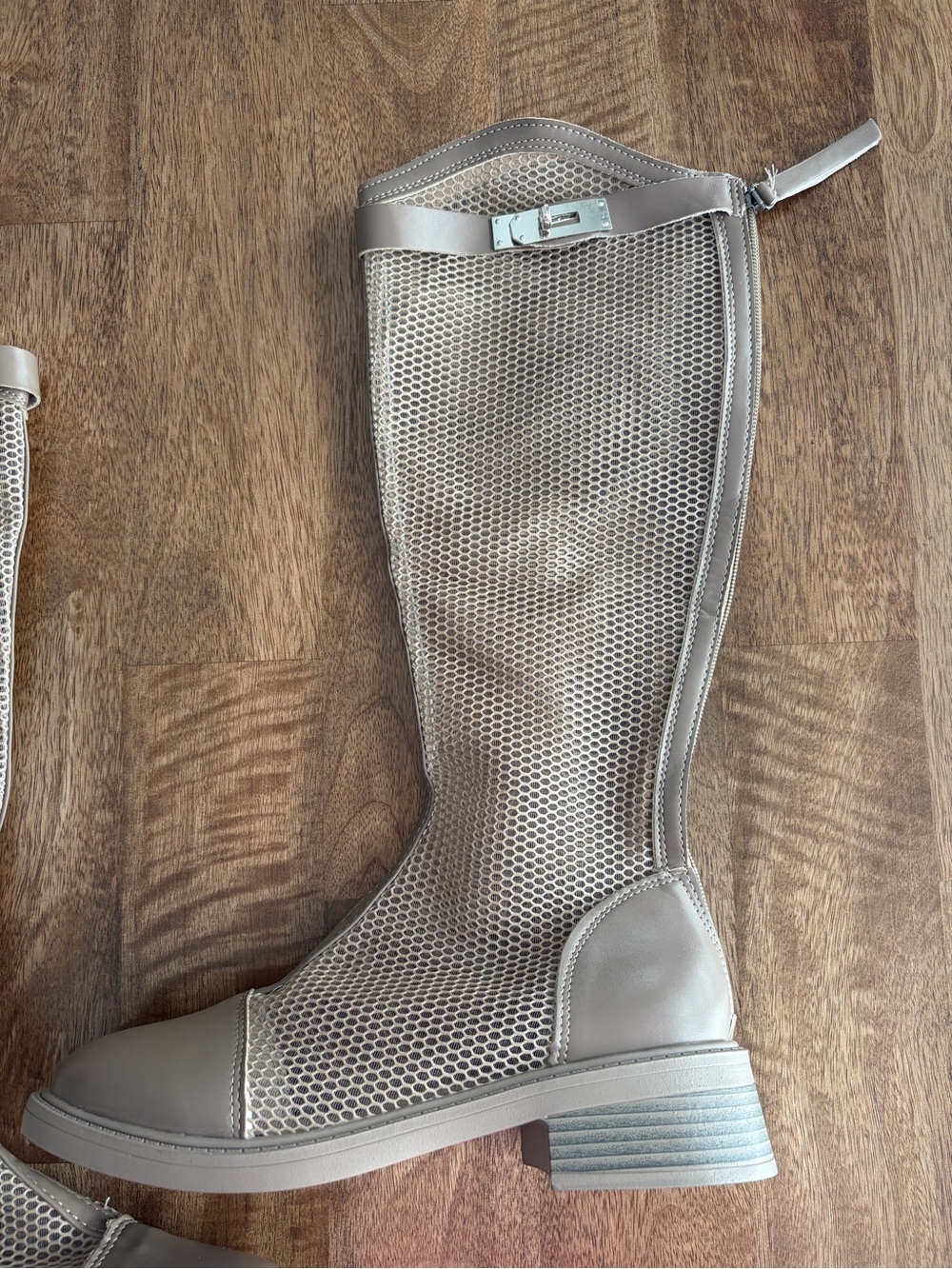 NEW! Taupe Mesh Mid-Calf Women's Boots with Heel - Picture 4 of 12